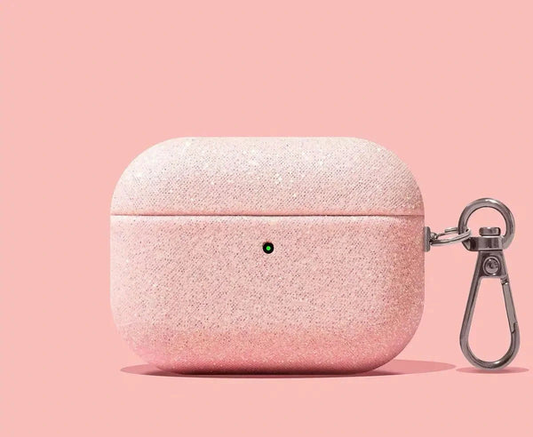 AirPods Hülle mit Glitzer-Stoff – Schutzhülle mit Metallhaken für AirPods Pro & AirPods 1–4