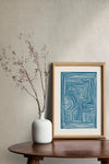Minimalistische Wanddekoration – Blauer Line-Art-Druck als Mid-Century Leinwandposter
