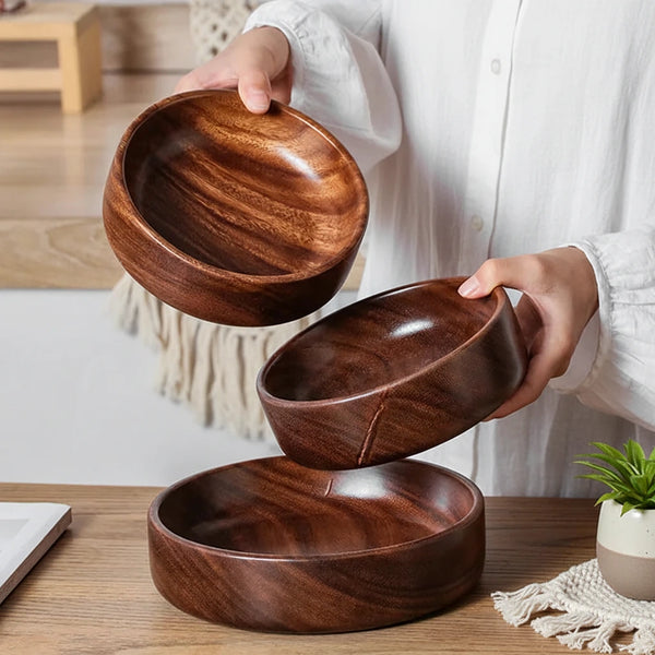 Walnuss Massivholzschale – Vintage Holzschüssel für Salat, Obst & Deko