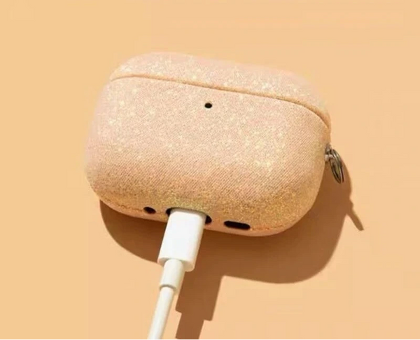 AirPods Hülle mit Glitzer-Stoff – Schutzhülle mit Metallhaken für AirPods Pro & AirPods 1–4