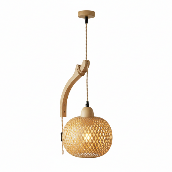 LED Rattan Wandlampe E27 – Boho Wandleuchte aus Rattan mit Hanfseil, Retro Licht