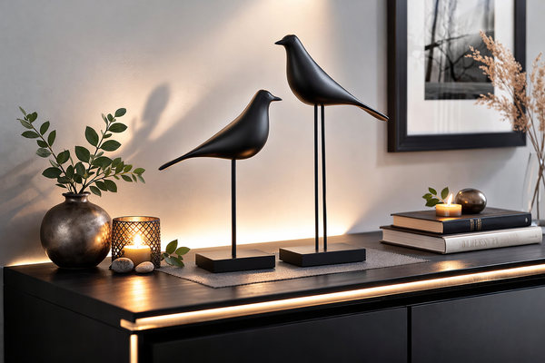 Nordischer Vogel aus Harz – Skulptur für Wohnzimmer & Bürodekoration