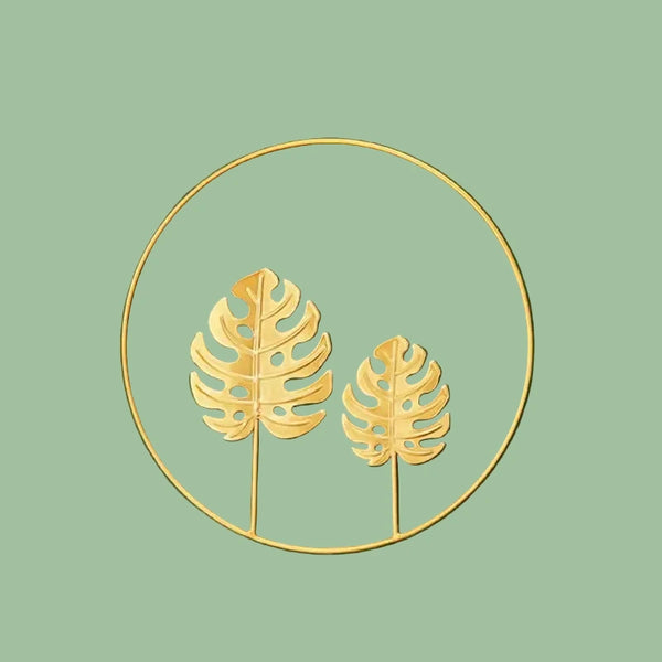 Nordic Eisen Wandornament – Goldener Ginkgo- & Palmenblätter-Bilderrahmen für Wohnkultur