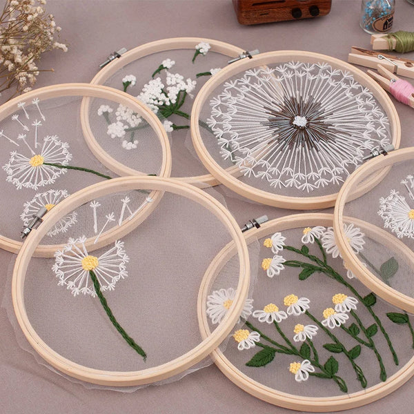 Handgefertigtes DIY Stickerei Set – Blumen Kreuzstich Set mit Stickreifen