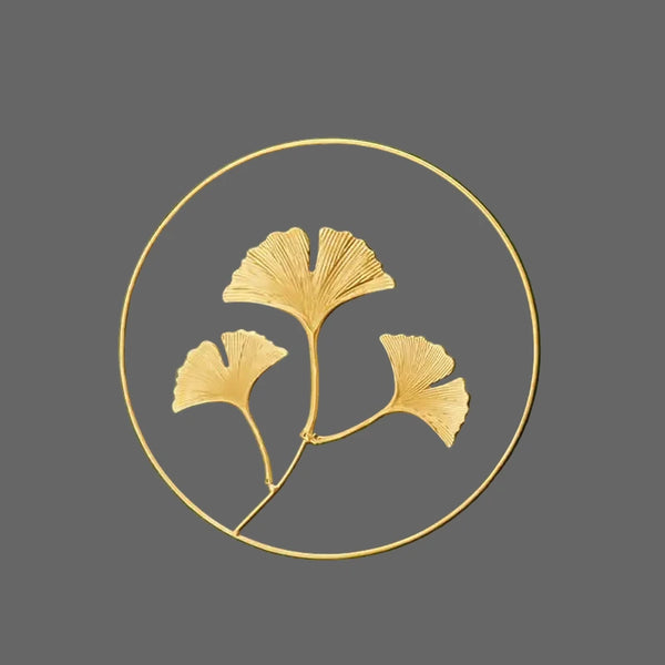 Nordic Eisen Wandornament – Goldener Ginkgo- & Palmenblätter-Bilderrahmen für Wohnkultur
