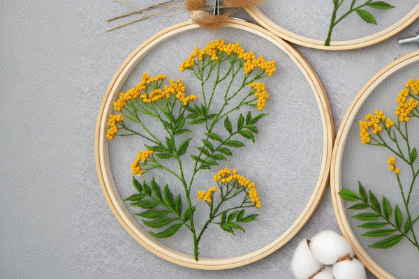 Handgefertigtes DIY Stickerei Set – Blumen Kreuzstich Set mit Stickreifen