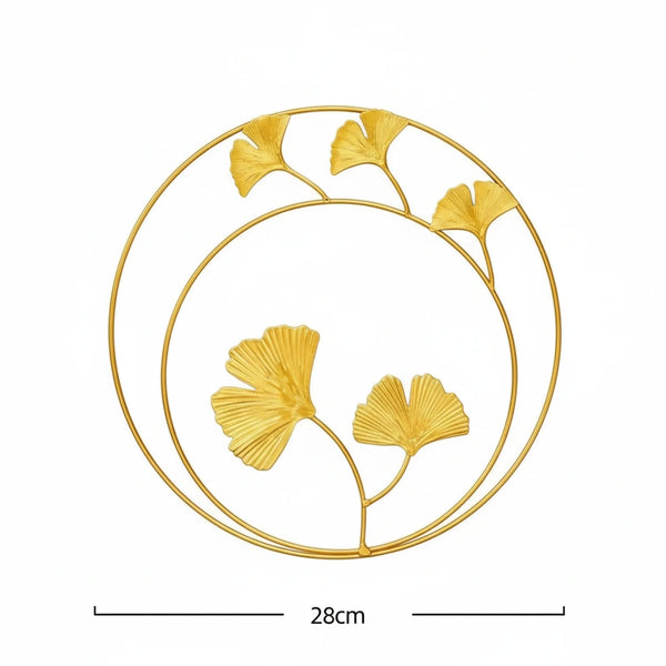Nordic Eisen Wandornament – Goldener Ginkgo- & Palmenblätter-Bilderrahmen für Wohnkultur