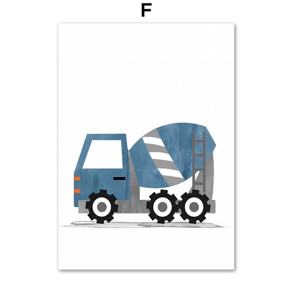 Nordic Kinderzimmer Leinwand – Cartoon Auto, Buchstaben & Zahlen Poster