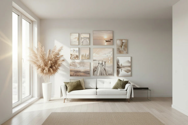 Natur Leinwand Poster mit Schilfgras, Strand & See – Skandinavische Wandkunst