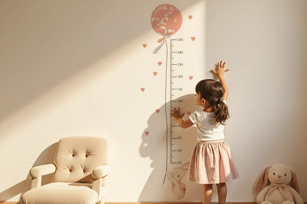 Hasen Wachstumstabelle Wandaufkleber – Messlineal in Pastellrosa fürs Kinderzimmer