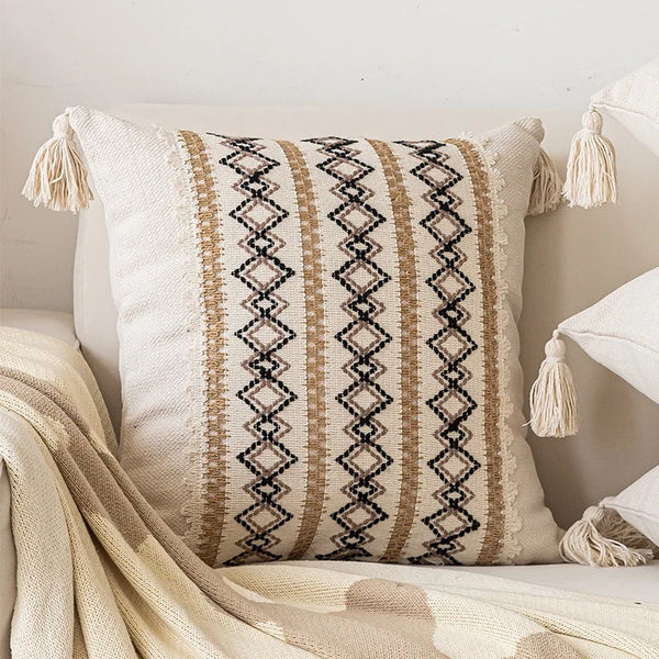 Boho Baumwoll-Leinen Kissenbezug – Geometrisches Muster für Sofa & Zuhause