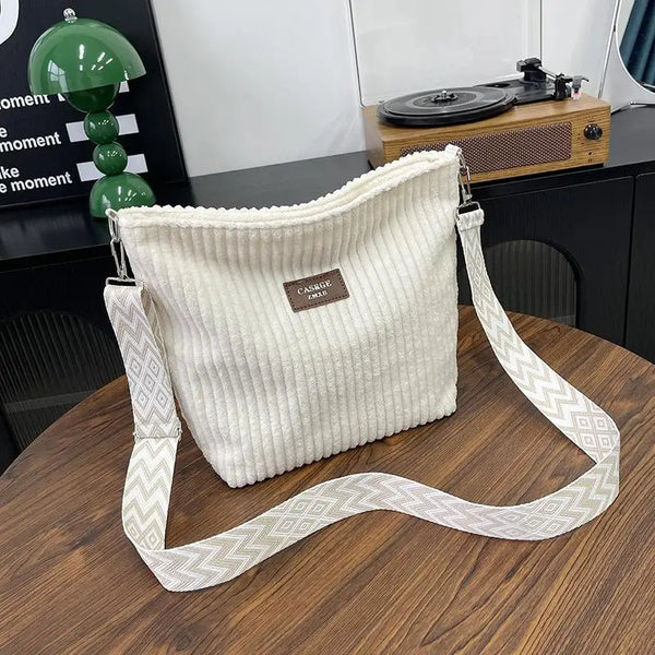Lässige Cord-Umhängetasche für Damen – Große modische Tasche