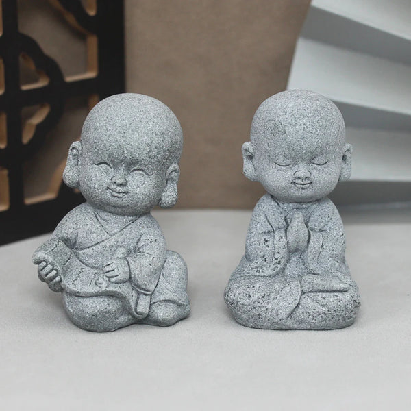 Buddha Steinstatue – Kleine buddhistische Mönche für Zen-Garten & Dekoration