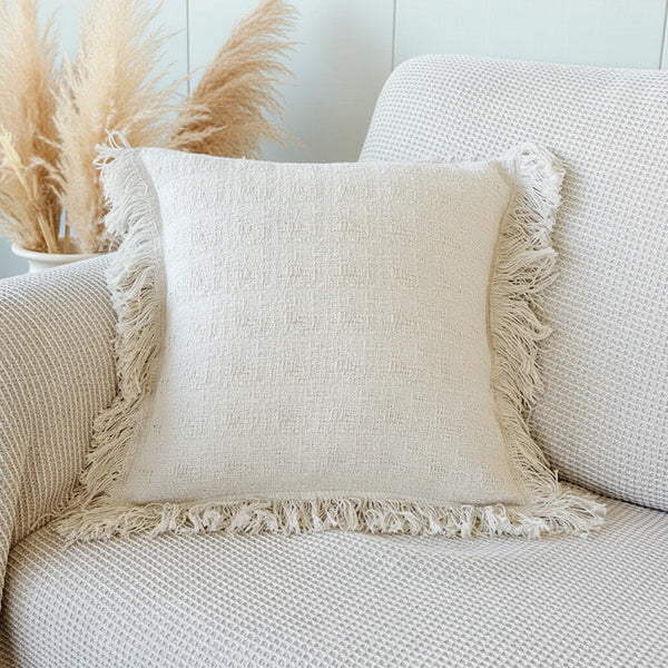 Kissenbezug aus Baumwolle & Leinen – Bauernhaus Stil mit Quasten