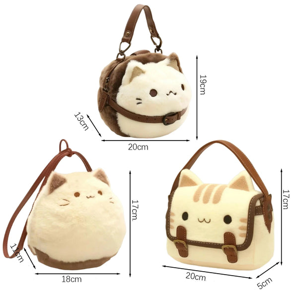 Niedliche Plüsch-Katzen-Handtasche – Cartoon-Rucksack & Umhängetasche