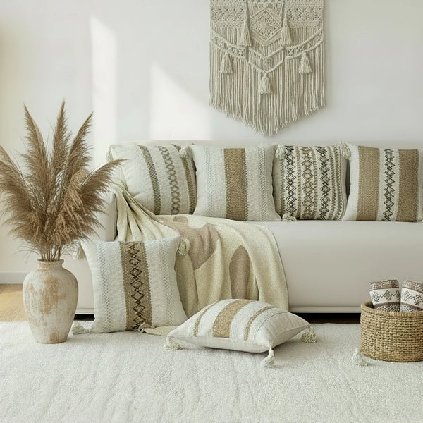 Boho Baumwoll-Leinen Kissenbezug – Geometrisches Muster für Sofa & Zuhause