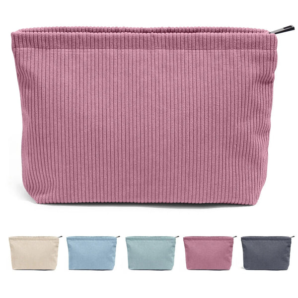 Cord Make-up-Tasche mit großem Reißverschluss – Reise-Kosmetik-Organizer für Damen