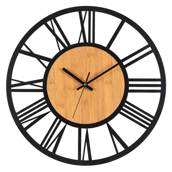 Nordic 3D Wanduhr Groß – Holz & Metall mit römischen Ziffern, leise & stilvoll
