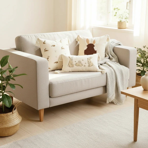 Frühlings-Ostern-Dekor-Kissenbezug, 45 x 45 cm, 30 x 50 cm, 3D-gesticktes Hasen-Design auf weichem Baumwollleinen für Wohnzimmer und Schlafzimmer