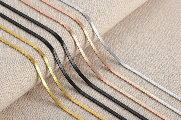 3 mm flache Schlangenkette aus Edelstahl – Gold, Silber, Roségold, Schwarz oder Rainbow