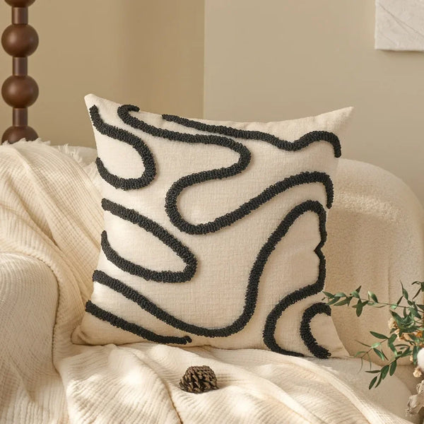 Boho-Kissenbezug 45×45 cm – Waschbarer Bezug in Leinenoptik