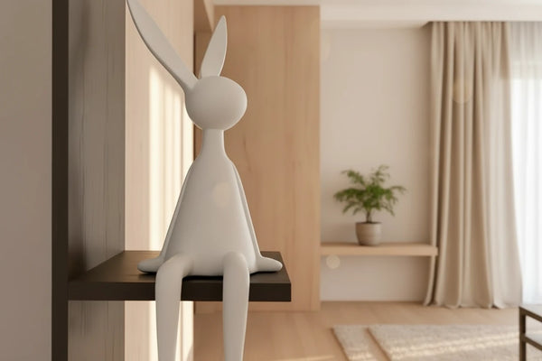 Kaninchen Figur – Sitzendes Hasenornament mit langen Ohren für Wohnzimmer & Deko