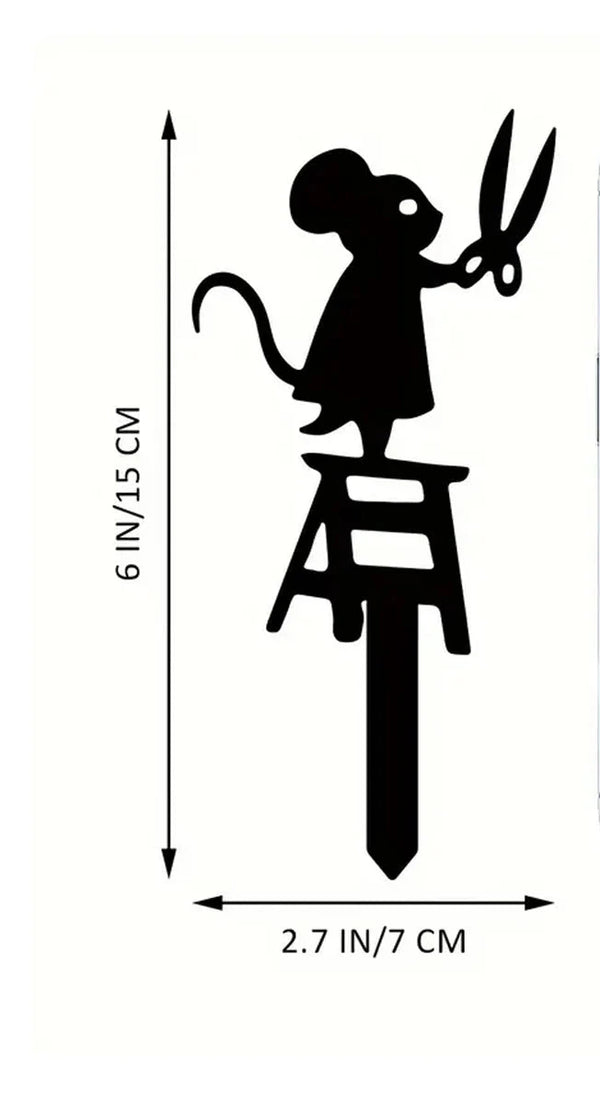 Metall Gartenstecker Maus mit Schere – Silhouette Tierfigur als Rasen & Hof Dekoration