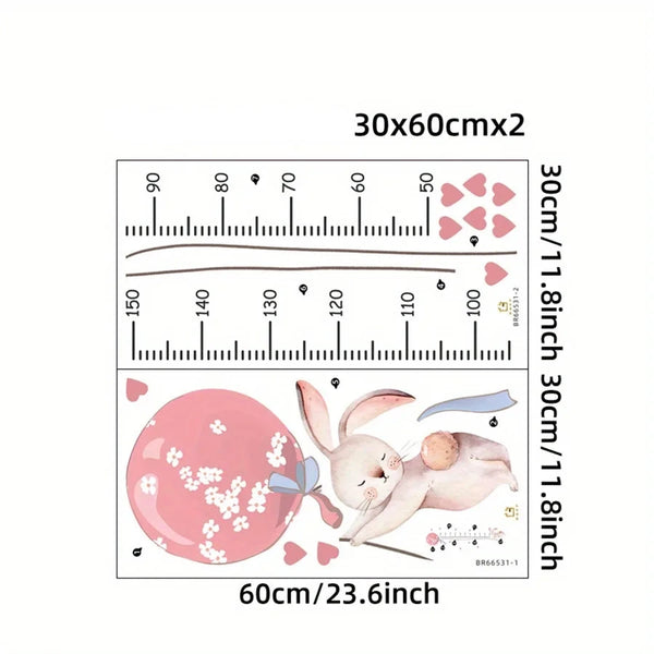 Hasen Wachstumstabelle Wandaufkleber – Messlineal in Pastellrosa fürs Kinderzimmer
