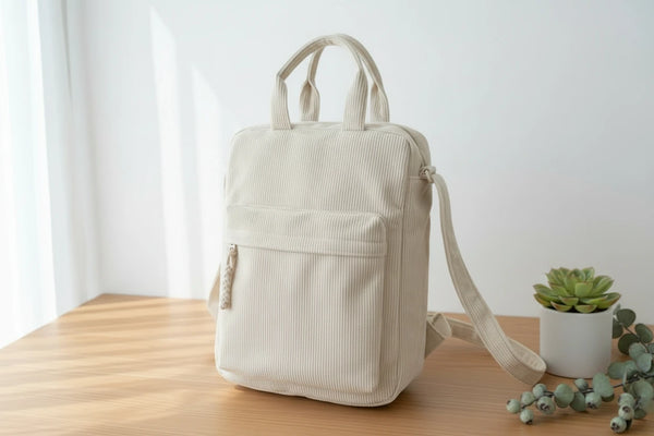 Cord-Umhängetasche für Damen – Große Casual Einkaufstasche mit mehreren Fächern