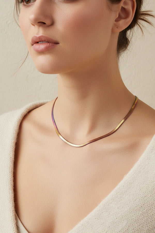 3 mm flache Schlangenkette aus Edelstahl – Gold, Silber, Roségold, Schwarz oder Rainbow