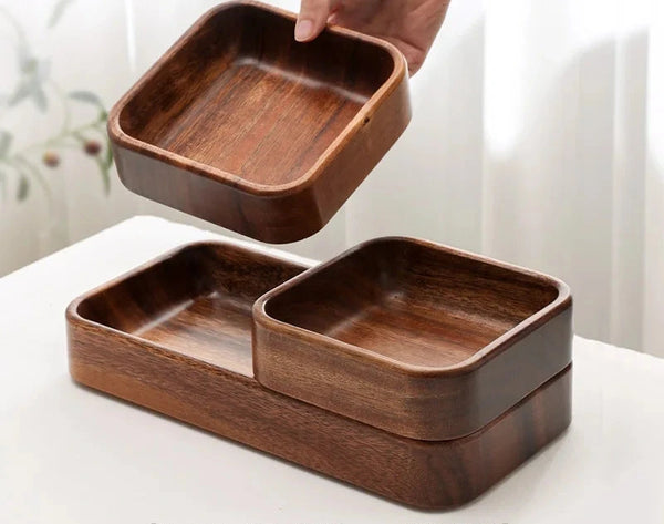 Akazienholz Tablett – Schale, Serviertablett für Snacks, Nüsse & Dessert