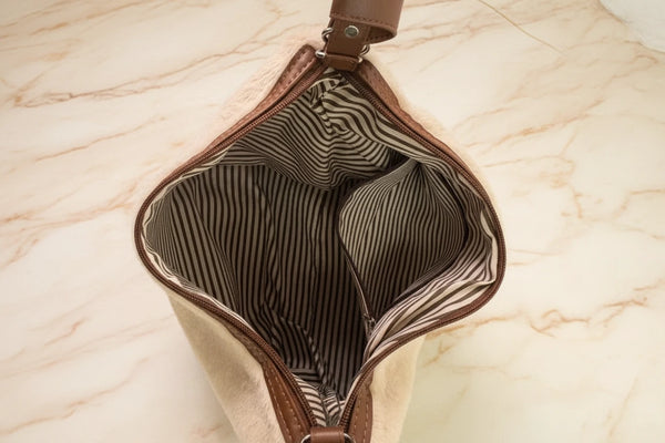 Niedliche Kunstlammfell Croissant Umhängetasche Damen – Preppy Stil Plüsch Tasche große Kapazität