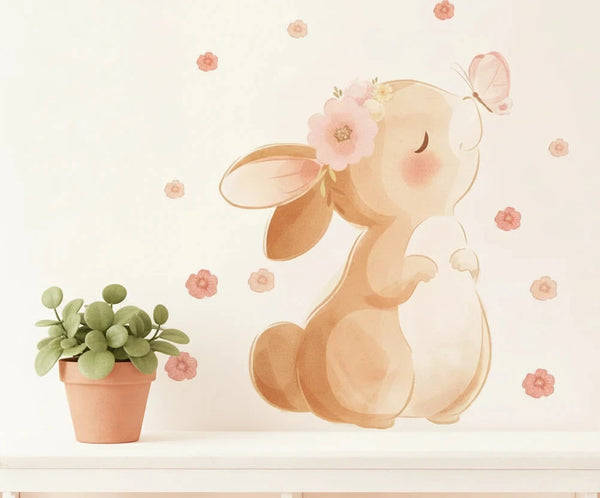 Wandaufkleber Kaninchen & Blumen – Liebevolle Kinderzimmer- & Wohnraumdekoration