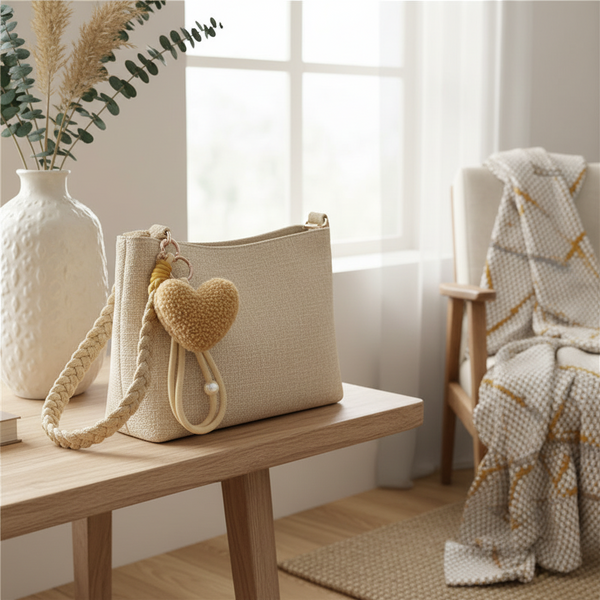 Süßer Schlüsselanhänger mit Plüschherz – Damen Taschenanhänger & Schlüsselanhänger