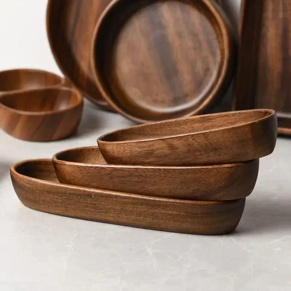 Akazienholz Tablett – Schale, Serviertablett für Snacks, Nüsse & Dessert