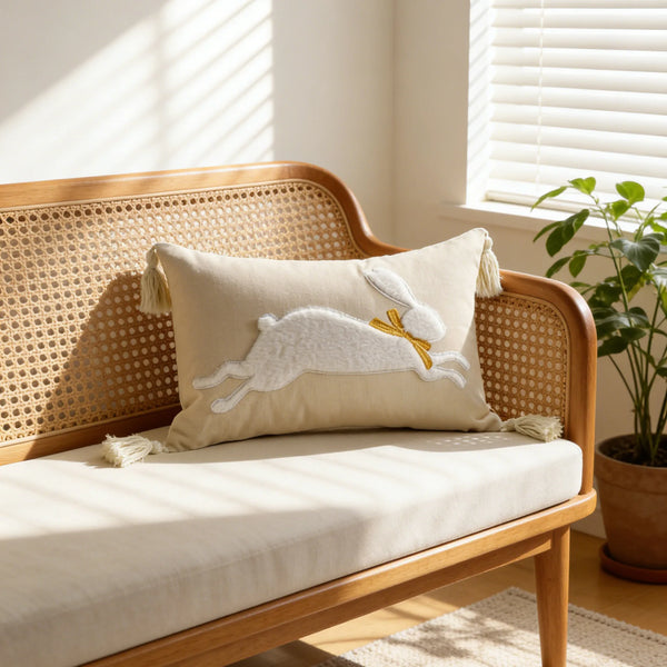 Frühlings-Ostern-Dekor-Kissenbezug, 45 x 45 cm, 30 x 50 cm, 3D-gesticktes Hasen-Design auf weichem Baumwollleinen für Wohnzimmer und Schlafzimmer