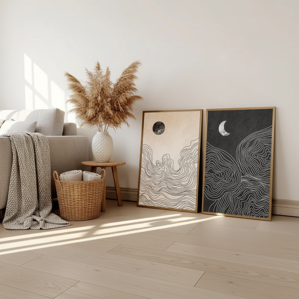 Abstrakte Boho Linienkunst – Sonnen Mond Bild