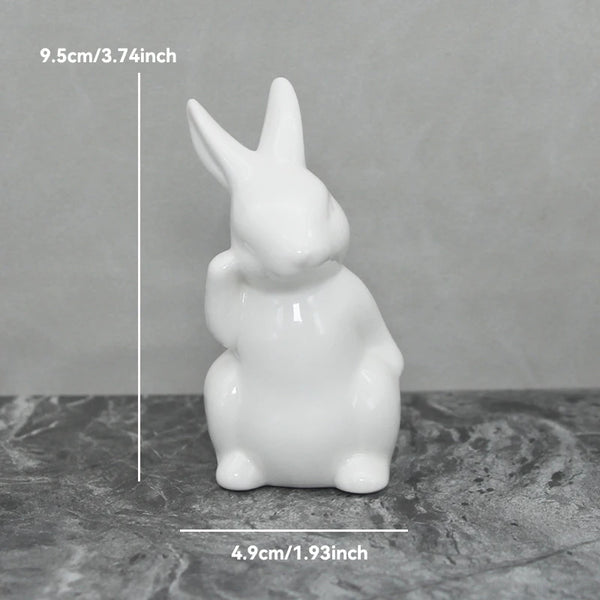 Keramik Kaninchenfigur im Kawaii-Stil – Nordische Tierdeko für Wohnraum, Garten & Ostern