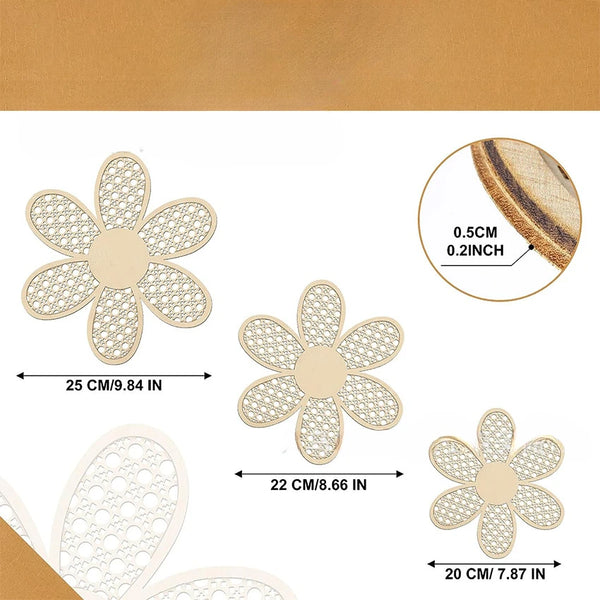 Wanddekoration aus Holzimitat & Rattan – 3er Set im Boho Stil