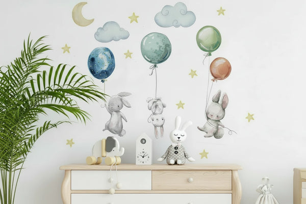 Hase mit Ballon Wandaufkleber – Durchscheinende Deko fürs Kinderzimmer