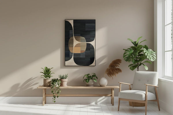 Minimalistische abstrakte Wandkunst – Strukturiertes Leinwandbild in Braun & Schwarz