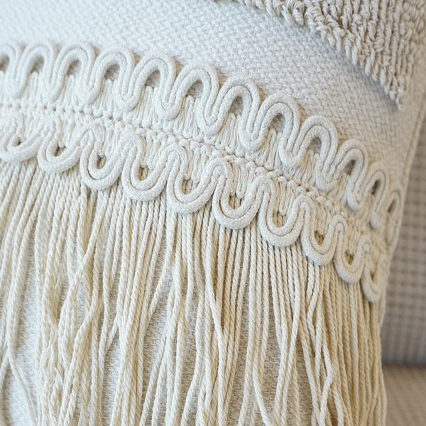 Kissenbezug aus Baumwolle & Leinen – Bauernhaus Stil mit Quasten