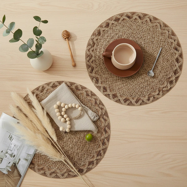 6er Set Boho Tischset aus natürlicher Jute – Gewebte Platzsets