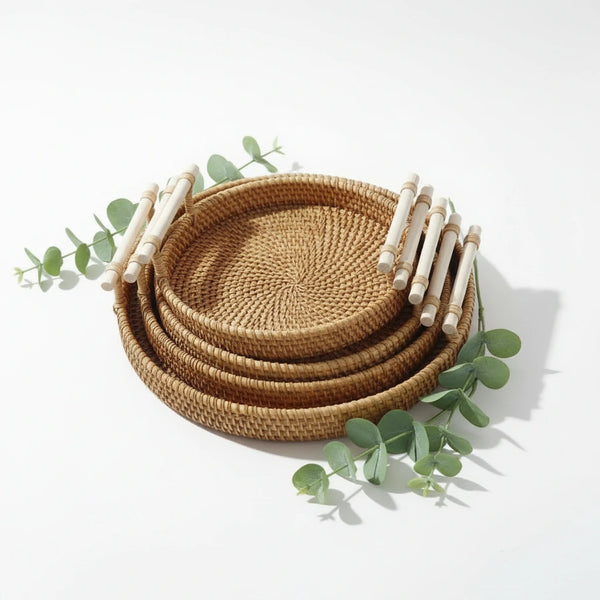 Geflochtenes Rattan Tablett & Aufbewahrungskorb - Küchen-Organizer mit Bauernhaus-Charme