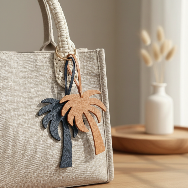 Trendiger Taschenanhänger Palme - PU Leder Schlüsselanhänger