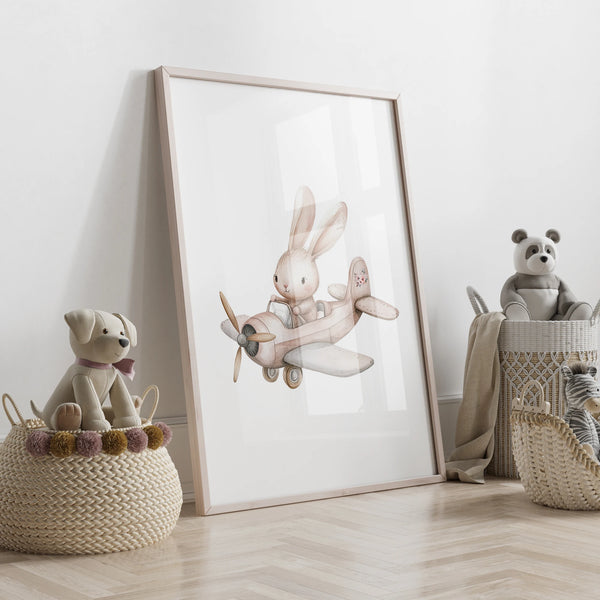 Hasen im Heißluftballon – 3-teilige Wandkunst für Kinderzimmer & Spielzimmer