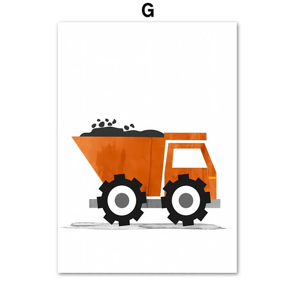 Nordic Kinderzimmer Leinwand – Cartoon Auto, Buchstaben & Zahlen Poster