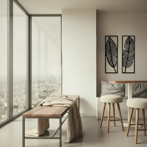 Metall Blätter Wanddeko 2er Set – Schwarze Eisen Wandkunst