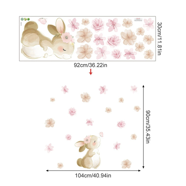 Wandaufkleber Kaninchen & Blumen – Liebevolle Kinderzimmer- & Wohnraumdekoration