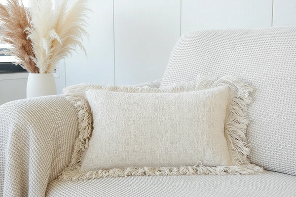 Kissenbezug aus Baumwolle & Leinen – Bauernhaus Stil mit Quasten